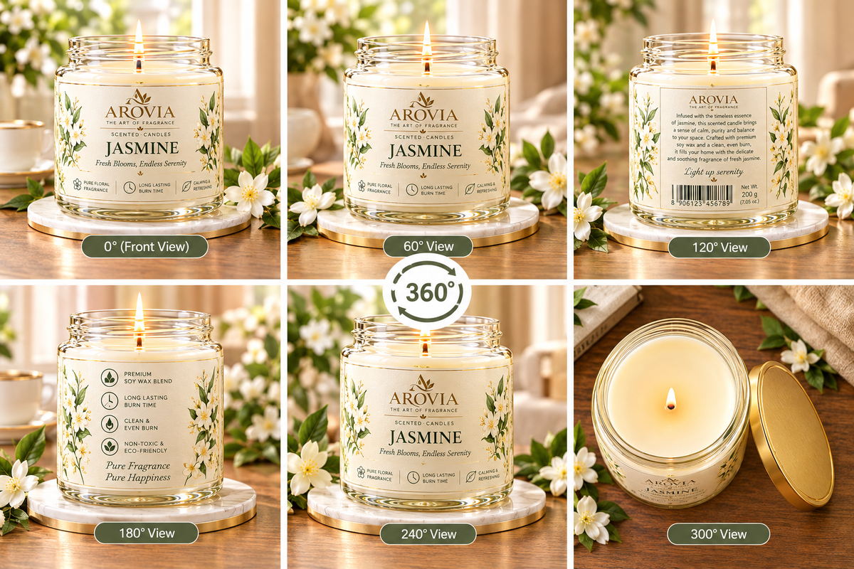 AROVIA Jasmine Scented Candle – Premium Floral Fragrance with Elegant Gold Lid | Pack of 4