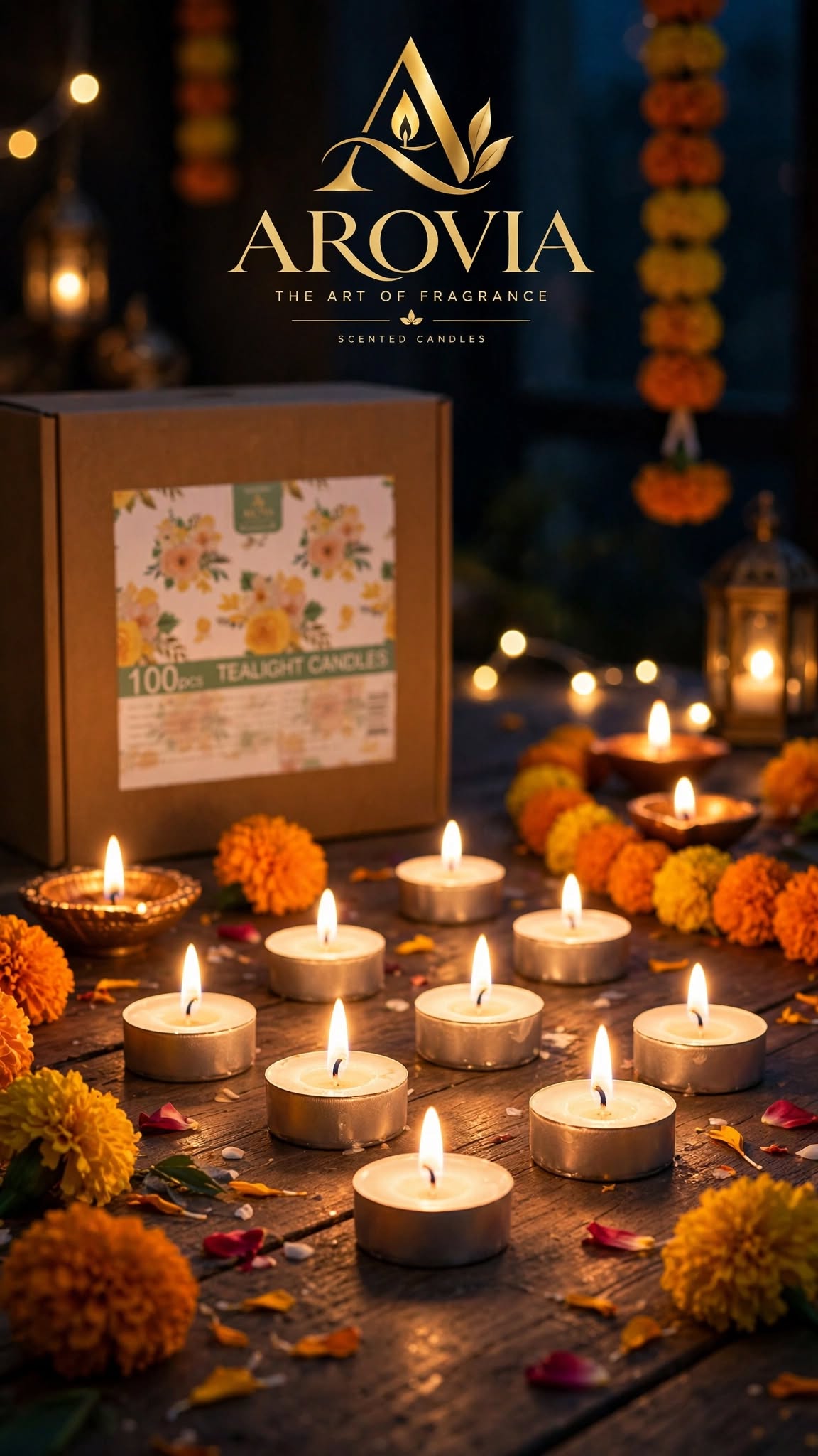 AROVIA White Tealight Candles Pack of 100 | 4-5 Hours Burn Time Each | Smokeless, Dripless & Long Lasting Tealight | Premium Wax | For Diwali, Christmas, Home Decor, Events