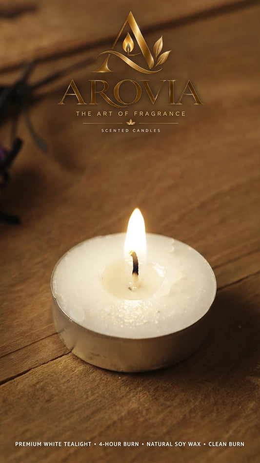 AROVIA White Tealight Candles Pack of 3 / 50 / 100 | 4-5 Hours Burn | Smokeless & Dripless Tealight | Premium Wax | Home Decor, Diwali, Meditation & Gifting