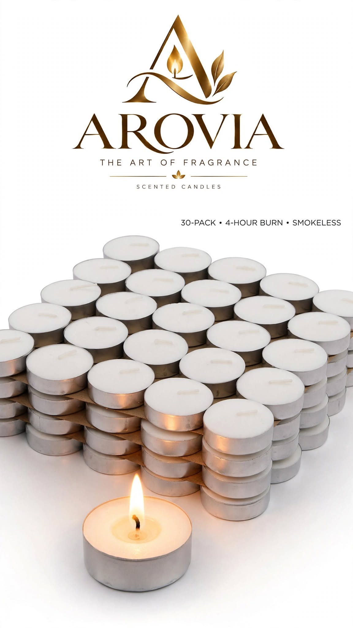 AROVIA White Tealight Candles Pack of 100 | 4-5 Hours Burn Time | Smokeless & Dripless | Premium Wax Tealight Candles | Bulk Pack for Diwali, Christmas, Home Decor, Events, Restaurants