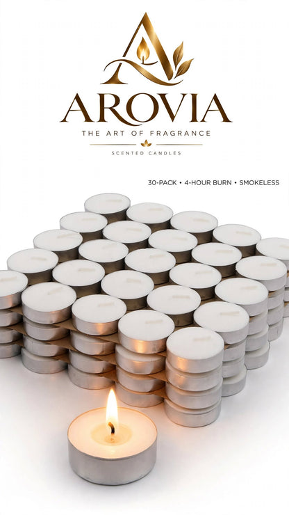 AROVIA White Tealight Candles Pack of 100 | 4-5 Hours Burn Time | Smokeless & Dripless | Premium Wax Tealight Candles | Bulk Pack for Diwali, Christmas, Home Decor, Events, Restaurants
