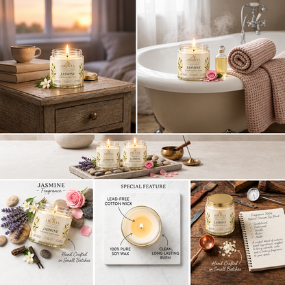 AROVIA Jasmine Scented Candle – Premium Floral Fragrance with Elegant Gold Lid | Pack of 4