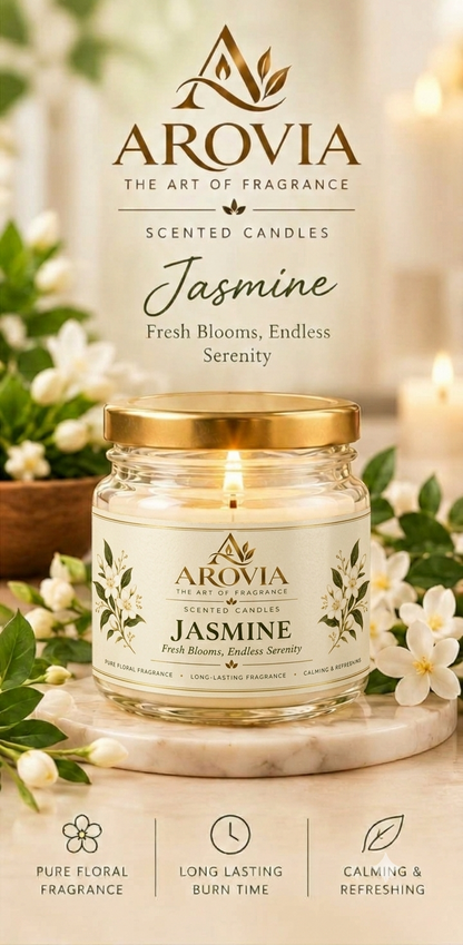 AROVIA Jasmine Scented Candle – Premium Floral Fragrance with Elegant Gold Lid | Pack of 4