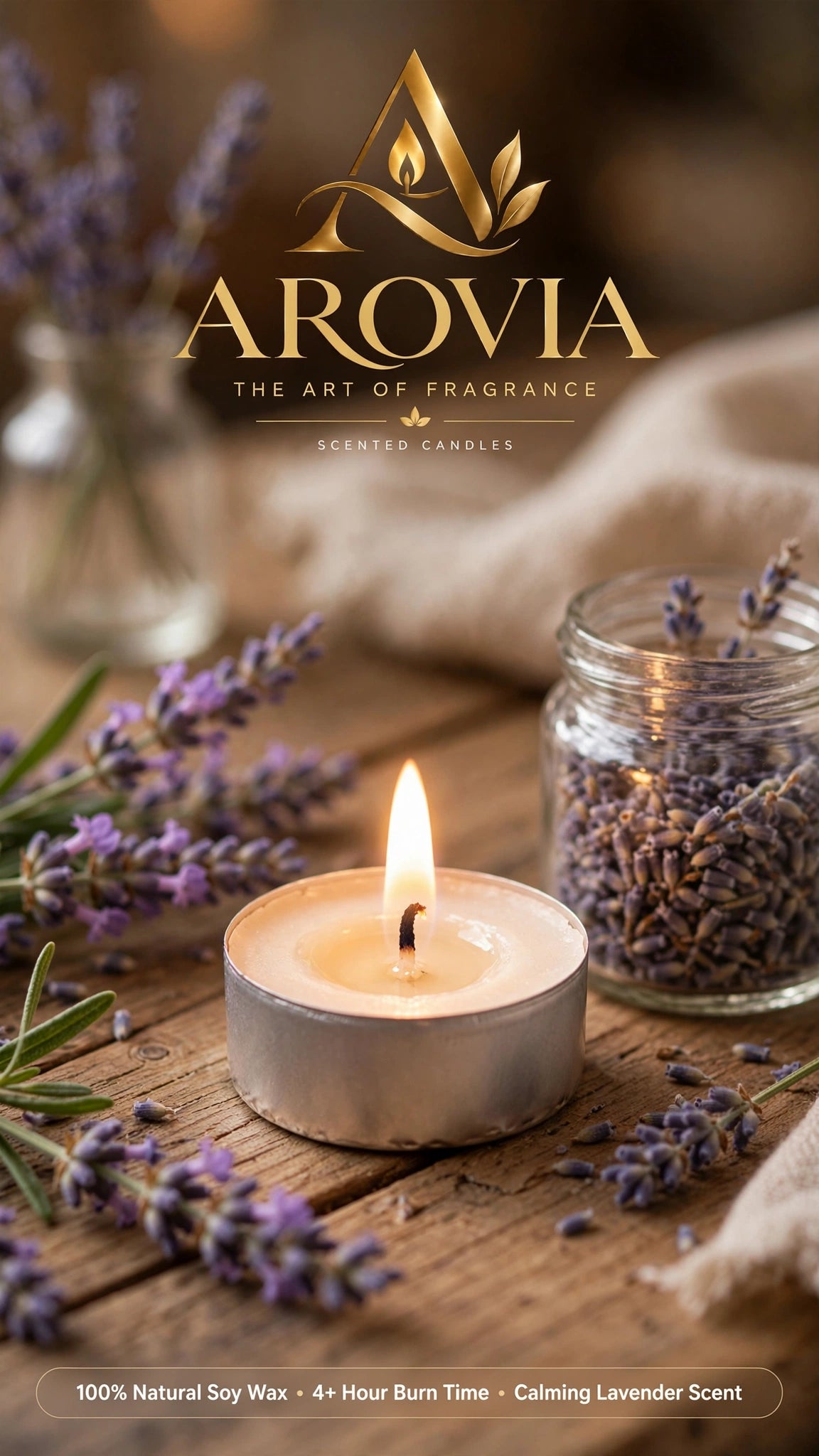 AROVIA Large Purple Votive Candle | Big Size Tealight | 15 Hours Burn | Home Temple Decor | Long Lasting