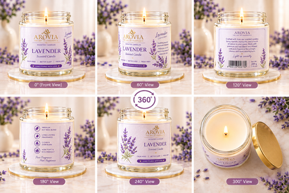 AROVIA Lavender Scented Candle for Home – Premium Floral Fragrance in Elegant Glass Jar with Gold Lid | Pack of 6