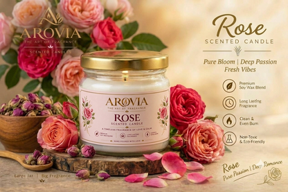 AROVIA Rose Scented Candle for Home – Premium Floral Fragrance, Elegant Glass Jar with Gold Lid | Pack of 6