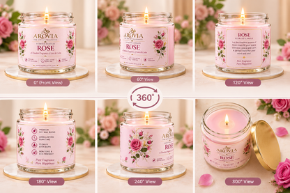 AROVIA Rose Scented Candle for Home – Premium Floral Fragrance, Elegant Glass Jar with Gold Lid | Pack of 6