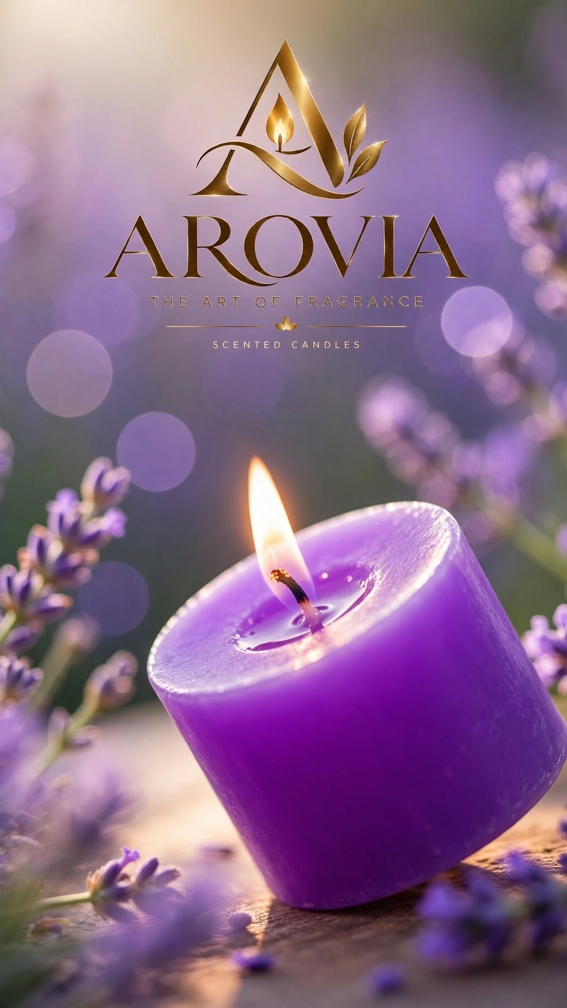 AROVIA Lavender Scented Candle | Up to 7 Hours Burn Time | Natural Soy Wax Purple Aromatherapy Candle | Stress Relief, Relaxation, Meditation | Hand Poured
