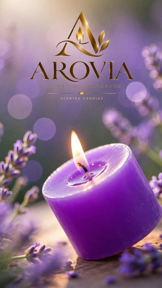 AROVIA Lavender Scented Candle | Up to 7 Hours Burn Time | Natural Soy Wax Purple Aromatherapy Candle | Stress Relief, Relaxation, Meditation | Hand Poured