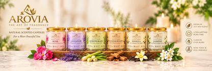 AROVIA Luxury Scented Candle Combo Pack of 6 | Rose, Lavender, Lemongrass, Sandalwood, Vanilla & Jasmine