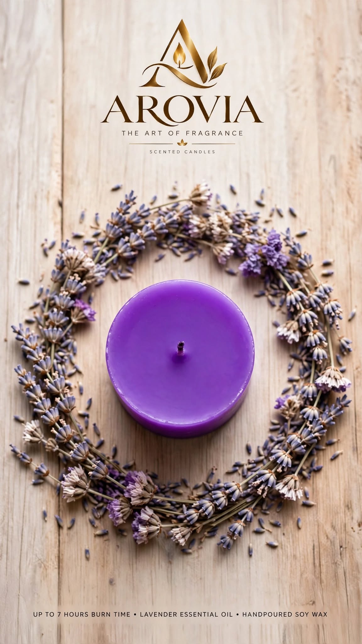 AROVIA Lavender Scented Candle | Up to 7 Hours Burn Time | Natural Soy Wax Purple Aromatherapy Candle | Stress Relief, Relaxation, Meditation | Hand Poured