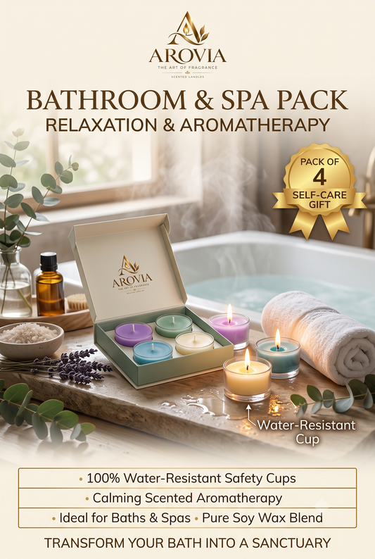 AROVIA Scented Tealights Bathroom Spa Pack of 4 | Relaxation Aromatherapy | Water Resistant Cup | Self Care Gift